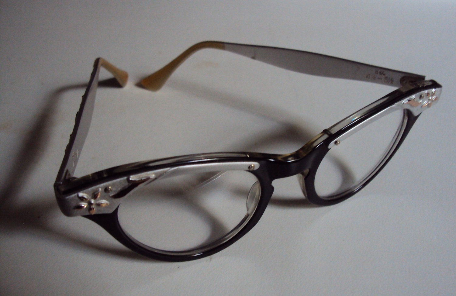 Vintage 50s B & L Aluminum Floral Cat Eye Glasses