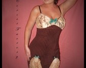 Rockabilly, Pinup 1940's Brown and Pink Pin Stripe Lace Dress