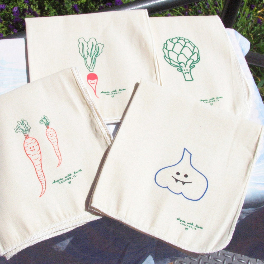 Veggie Vampire - Set of 4 different tasty-looking yet terrifying tea towels