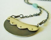 Sweet Scallop Cresent Necklace FREE SHIPPING Recycled Silver layered texture contrast handmade blue amazonite