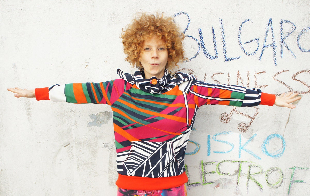 Colorful geometric striped handmade sweatshirt/hoodie