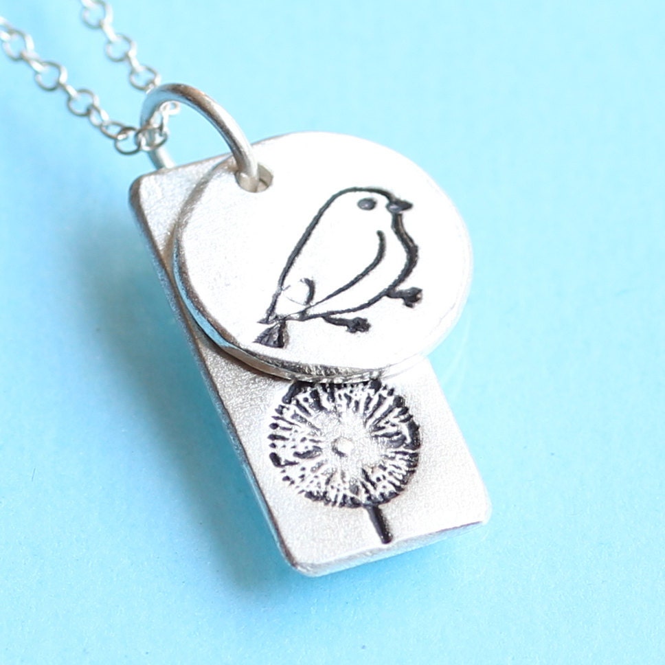 POPPY and SPARROW necklace, double CHARM pendant, eco-friendly silver. Handcrafted by Chocolate and Steel