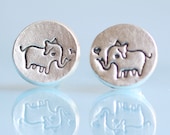 ELEPHANT studs, earrings with elephant and HEART, eco-friendly silver, artwork by BOYGIRLPARTY. Handcrafted by Chocolate and Steel