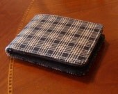 Men's brown Plaid wallet  - 7 pocket checkered bifold wallet - black and cream - canvas billfold - water resistant lining