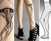 new: L/XL sexy Jellyfish tattoo tights / stockings /  full length /  pantyhose / nylons Ultra Pale