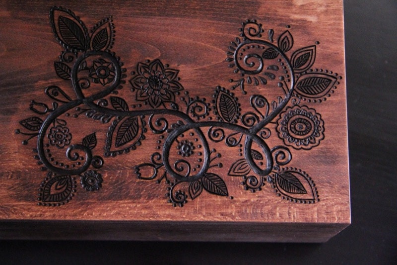 Henna Vines Jewelry Box - Red Oak Stain