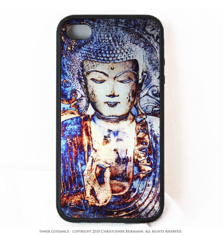 Metallic Buddha iPhone 4 case - iPhone 4s case - Blue Buddha - Inner Guidance art - rubber BUMPER style iphone case