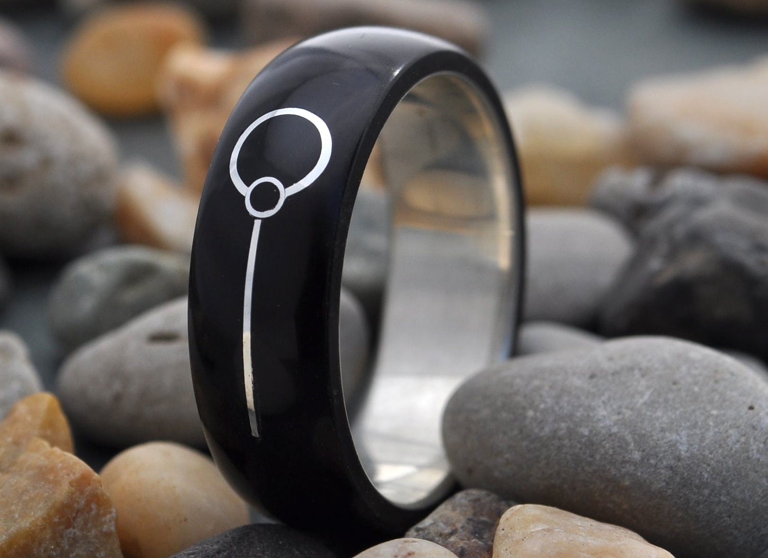 Union - black coyol seed wood ring with sterling inlay