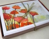 Playful Poppies - set of 6 Blank Note Cards by Jenlo
