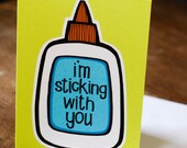 I'm Sticking With You - Illustrated Greeting Card - Lime and Sky Blue