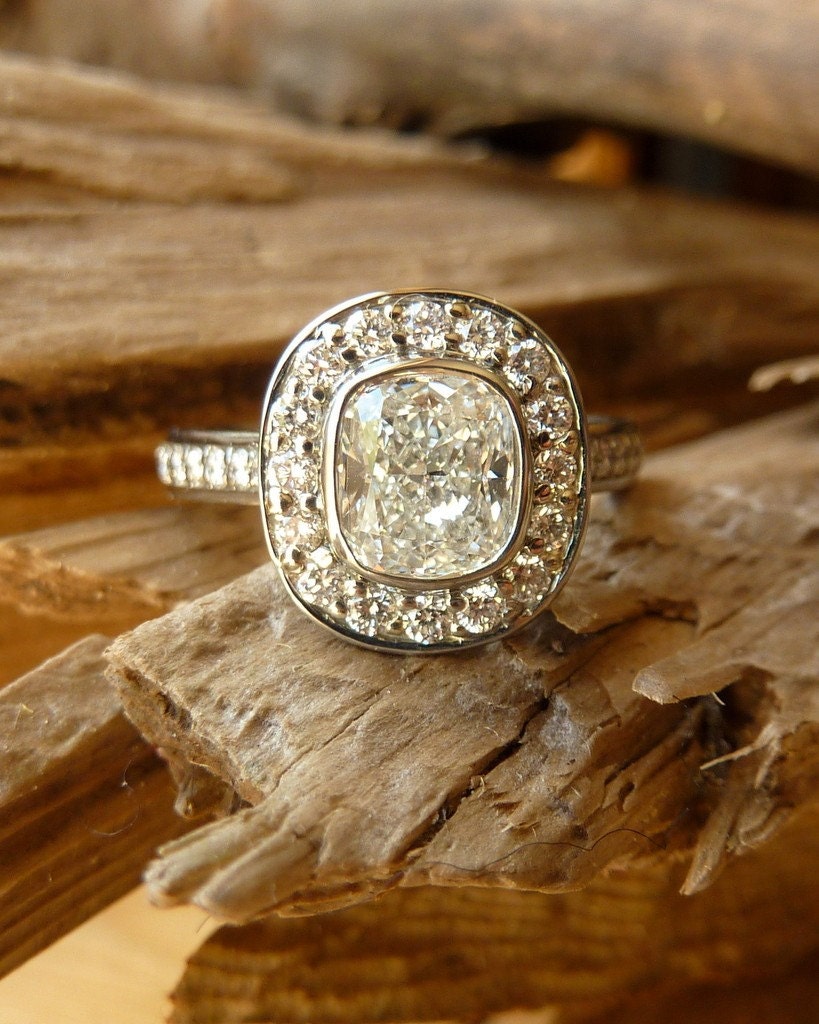 Cushion Cut White Diamond Halo Ring