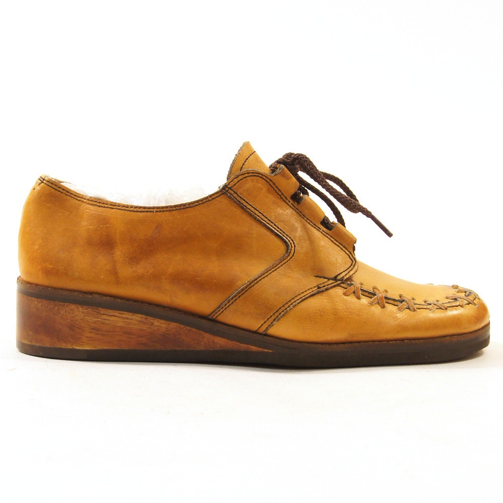 70s Unworn Leather Wedge Oxfords / Women's sz 7.5