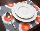 Placemat in Spicy Orange and Grey Ikat
