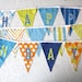 Boy Happy Birthday Fabric Flag Banner Garland, Blue Green Orange