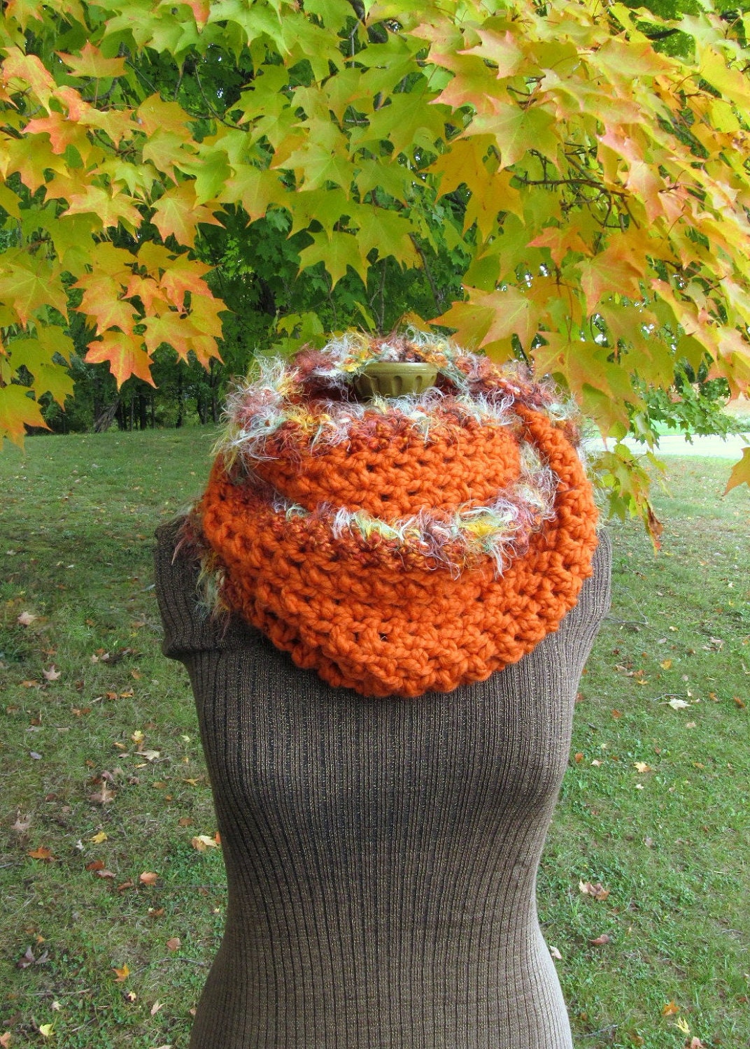 Orange Circle Scarf with Soft Fur Trim Winter Accessories SALE