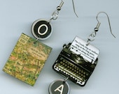 Book Earrings Out of Africa vintage Isak Dinesen Karen Blixen VINTAGE typewriter