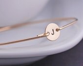 Initial Bangle Bracelet, Gold Initial Bracelet, Stackable Bangle Bracelet, Hand stamped Bracelet