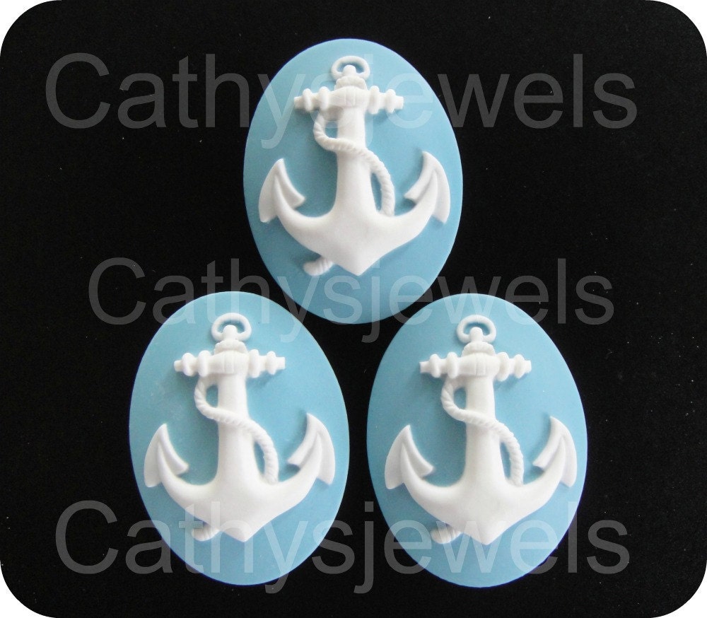 Three Turquoise Anchor Cameos
