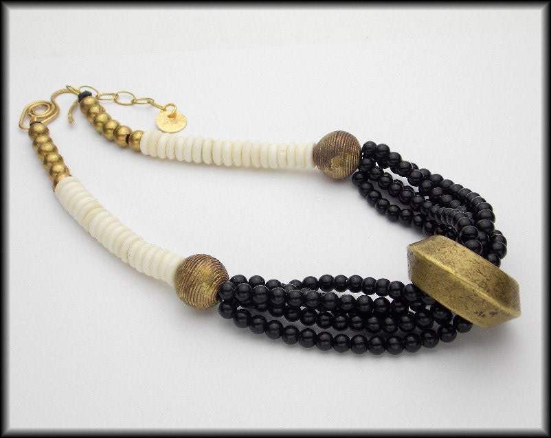 ETHIOPIAN WEDDING RING - Old Ethiopian Wedding Ring - Multistrand Glass - Mixed African Beads Necklace