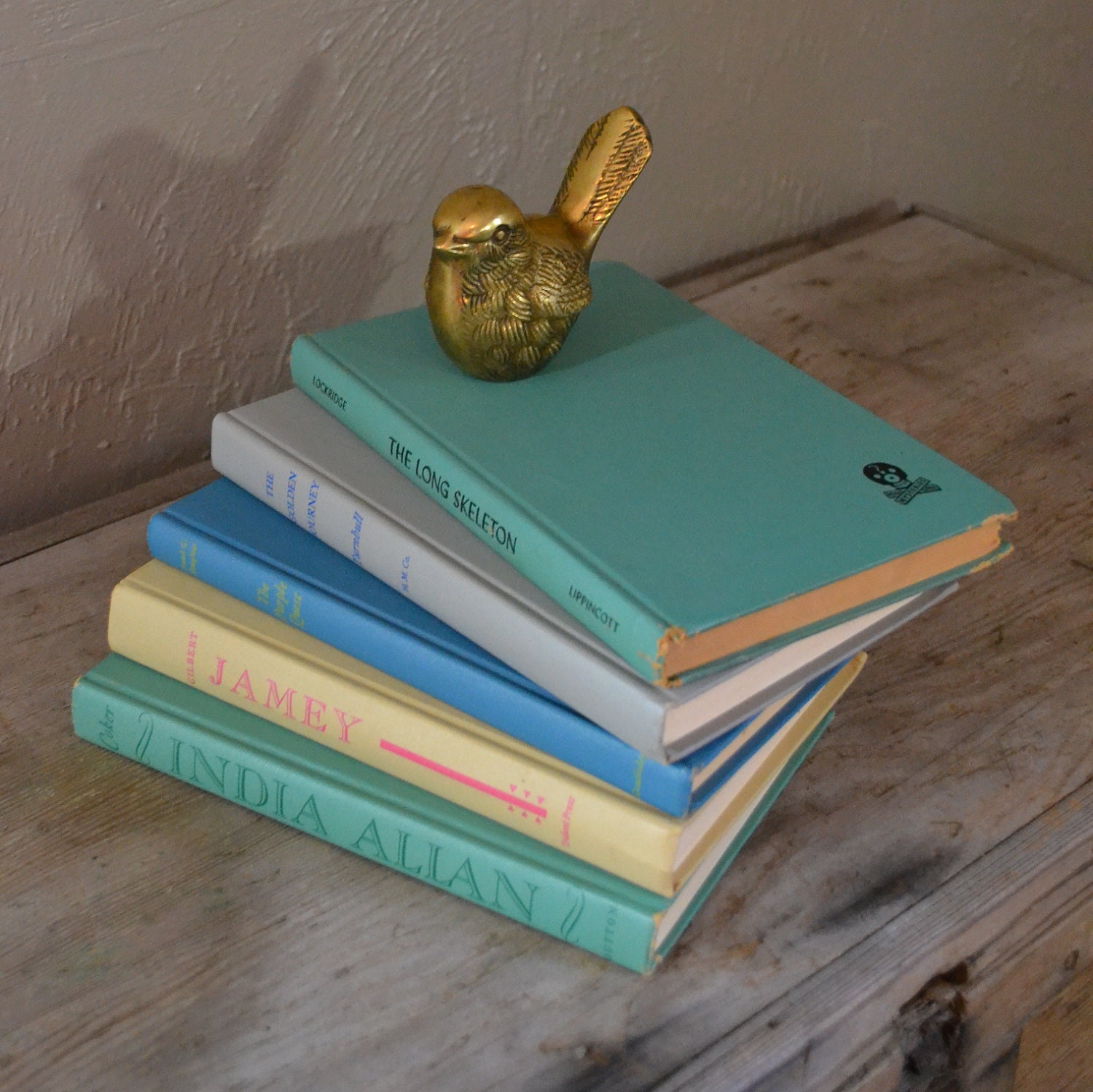 Decorative Vintage Book Collection, Nonfiction, Blue, Yellow, Gray, Interior Design, Home Decor