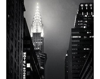 New York Chrysler Building Art Print, Black and White Photography, Home Decor for Men Dudes - Fog City