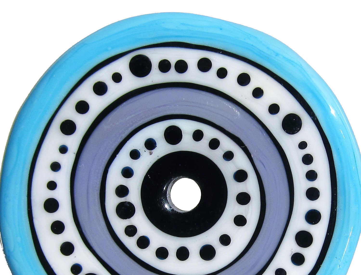 Turple & White Spotty Dotty Disc--Handmade Glass Bead