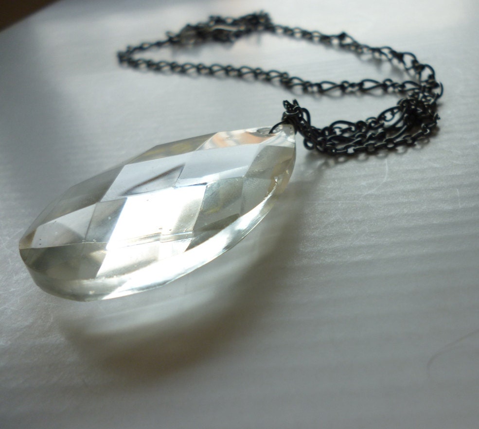 crystal pendant necklace with gunmetal chain - large crystal - wire-wrapped pendant - ginevra necklace