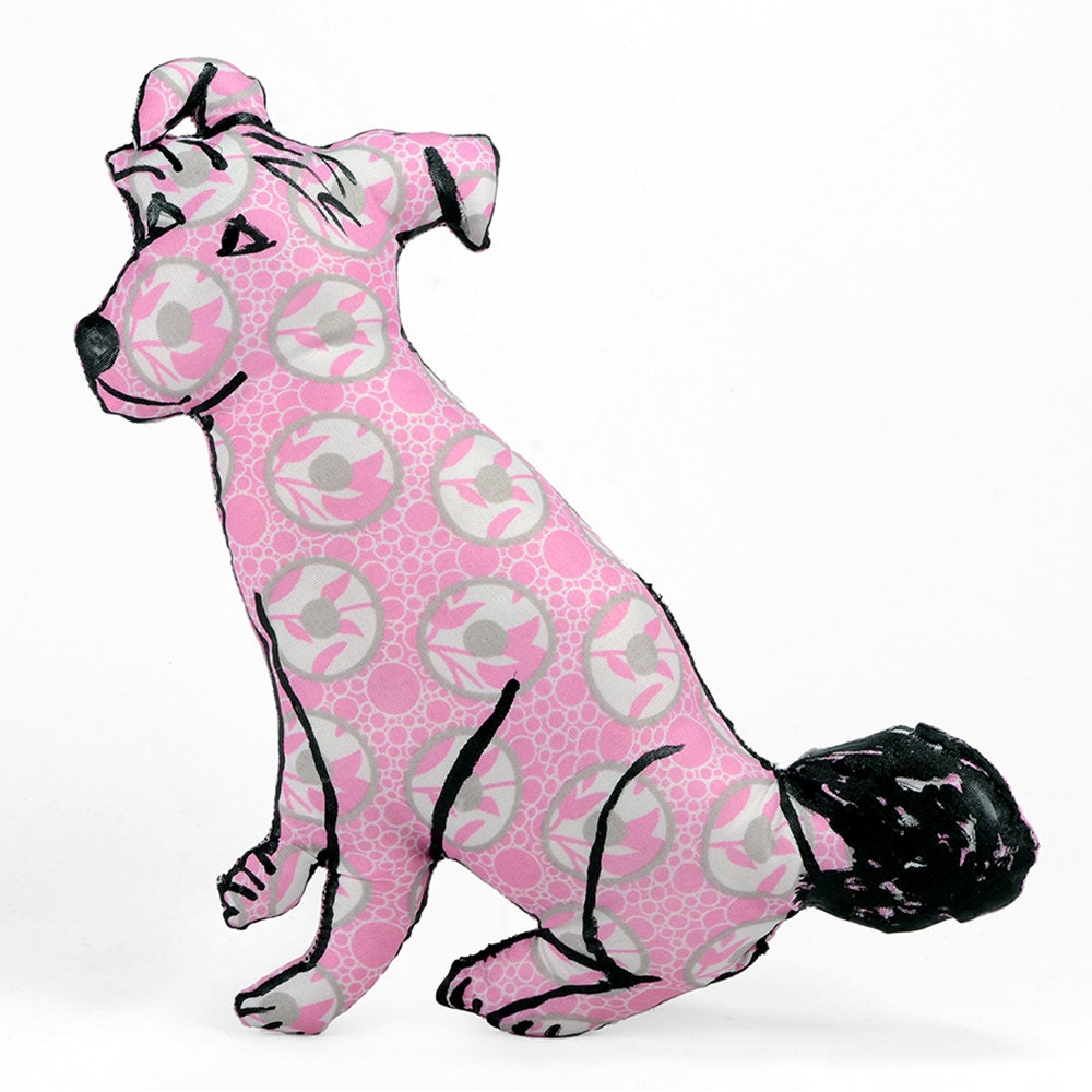 dog shaped medium pillow pink white grey patterned