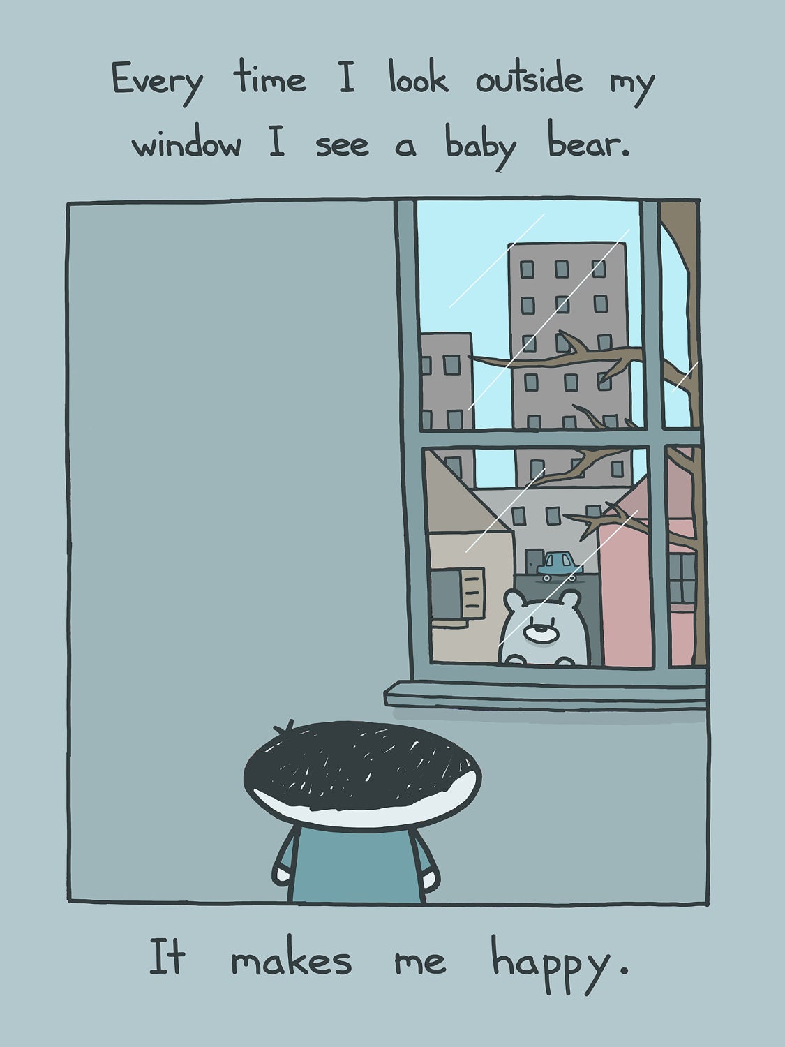 Baby Bear in the Window Art Print