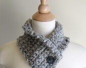 Gray Marble Neck Cozy Neck Warmer Cowl with Oversize Gray Marble Button