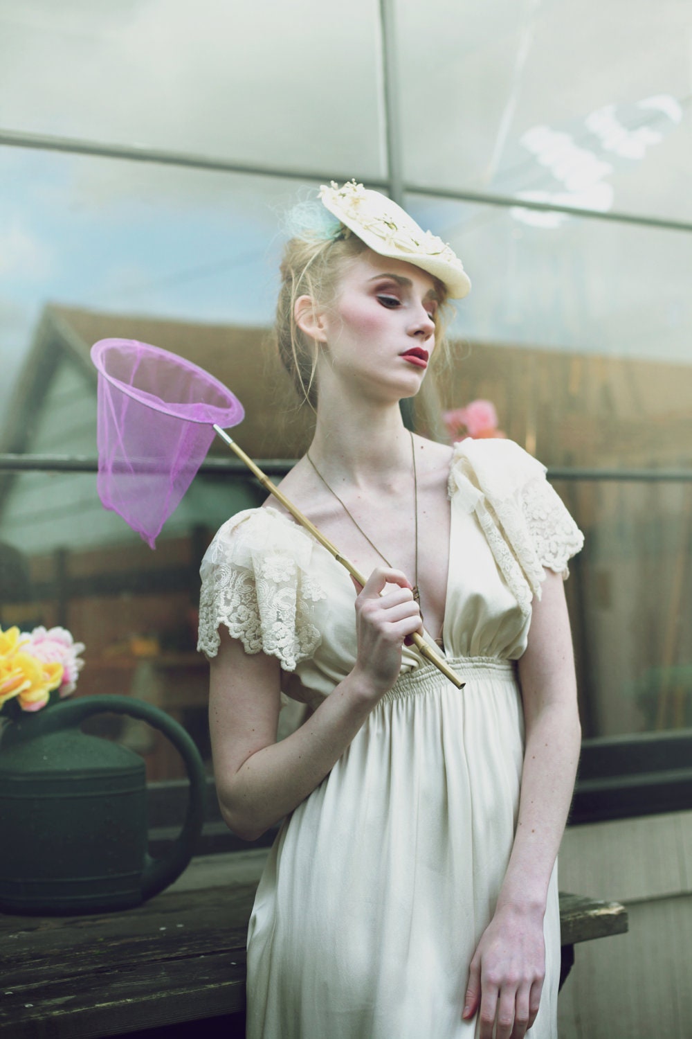 Custom Made to Order Cream Silk and Cotton Lace Moonlight Garden Wedding Dress
