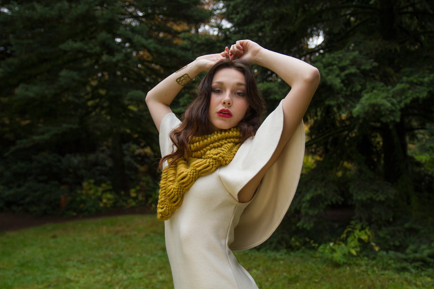 CLEARANCE In Stock in XS and S Brushed Knit Capelet Dress in Stone White