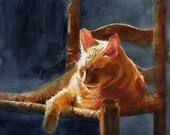 Orange Marmalade Tabby Cat Art Print of my watercolor painting