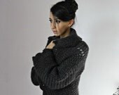 HandCrochet Circular Wrap Jacket, Coat - Dark Brown - super soft - Italian Kind Mohair - Luxury - Size M