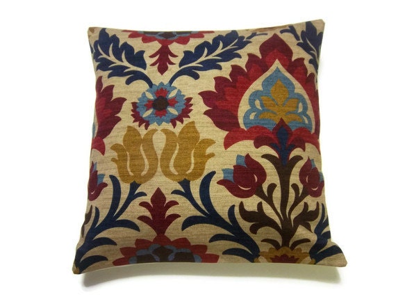 Two Crimson Red Gold Navy Blue Light Blue Camel Pillow Covers Decorative Toss Throw Accent Covers 16 inch