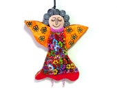 Angel -Angel for Christmas - polymer clay angel - fairy -floral patteren - dream angel decoration for the wall - MIRAKRIS
