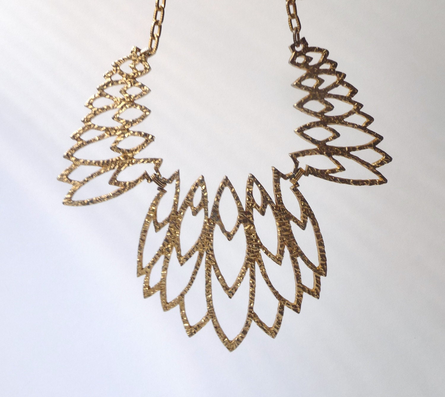 Huge 1970s Gold Tone Bib Leaf Necklace by Celebrity