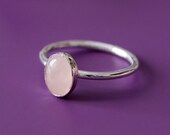 Oval Rose Quartz Stacking Ring - Sterling Silver - Size 2 to 15