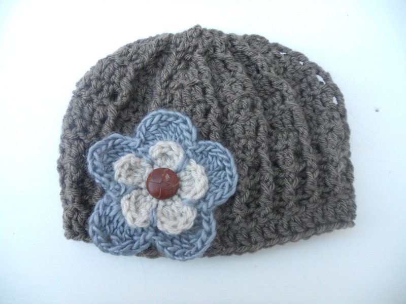 Girls Hat Grey Beanie Flower Girl Toddler Hat