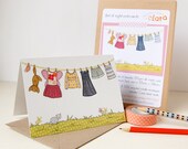 Set of Little Girl's Washing Line Notecards - Eight Cards (Blank)