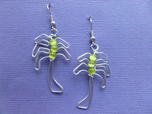PALM TREE EARRINGS with green coconuts wire wrapped