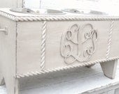 Personalized Dog Bowl Feeder Monogramed Dog Feeder Elevated Bowl Holder Pet Furniture French Country Beach White Custom