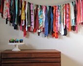 Extra long colorful hand dyed and vintage torn fabric garland