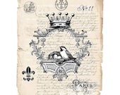 Crown Bird Nest and Antique French Letter Art Print. Vintage Style. 8 x 10 inches. The Decorated House on Etsy