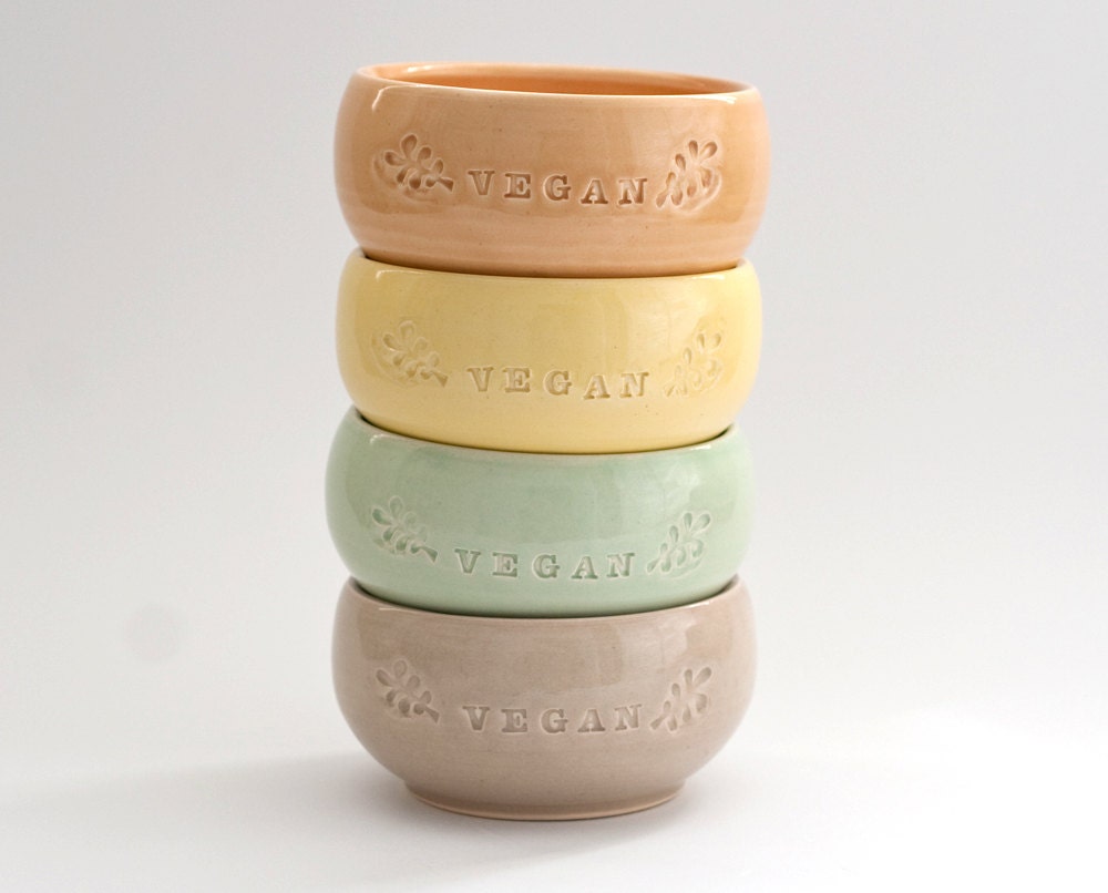 Vegan small bowl set of 4 in unmatchy colors- MADE TO ORDER