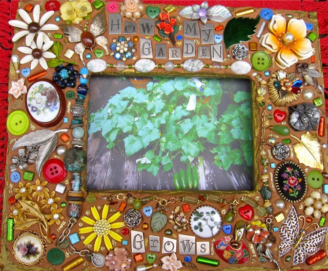 How My Garden Grows Vintage Jewelry Mosaic 5x7 Frame