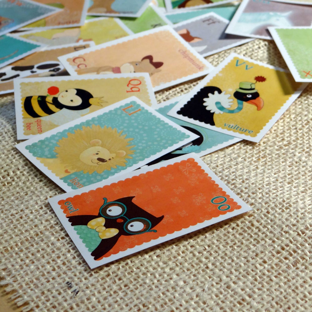 Sticker Set - Animal ABC Large Stickers Set of 26 - Owl, Lion, Penguin, Giraffe, Hippo, Dog