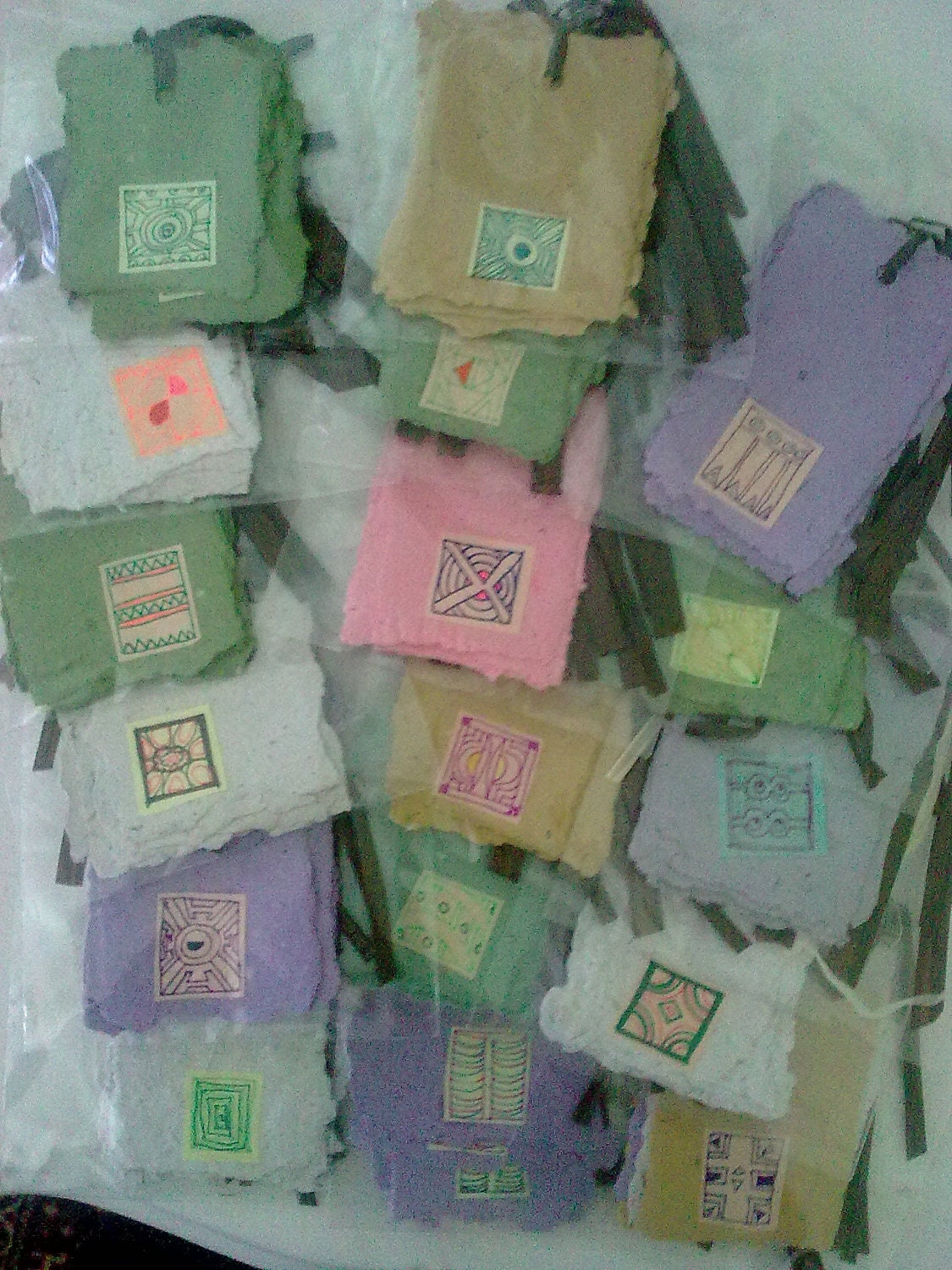 Mixed Media Original Collage - Geometric African Gift Tags - Handmade paper with cardboard drawing - Free Shipping
