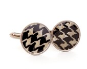 Men's Dime Cufflinks Black and White Houndstooth