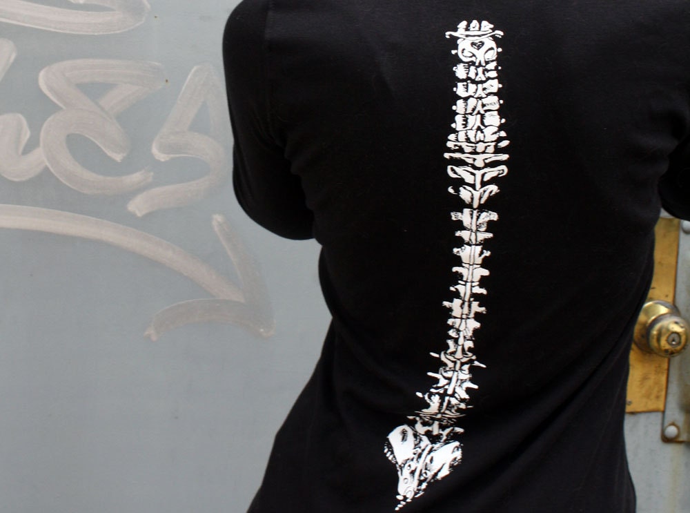Womens Hand Illustrated Spine Bone long fitted hoodie jacket small